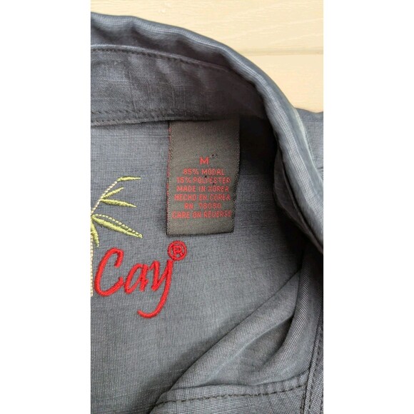 Vintage Bamboo Cay Palm Tree Embroidered Panel Black Hawaiian Shirt Mens M Modal - Picture 4 of 9